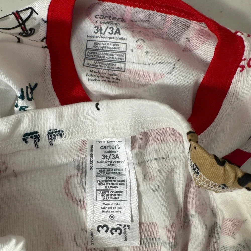 Carter's Pajama Set Unisex Kids 3T Santa Christmas Cookies Snug Fit 2pc‎ NEW